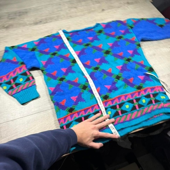 90s colorful knit sweaters cool design size measures women's L - Picture 5 of 5
